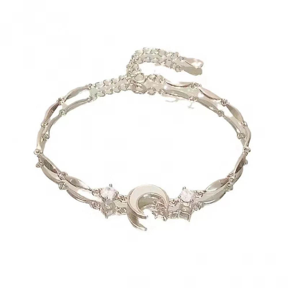 Elegant New Flowers Bracelet for Women Sweet Y2K Moon Cherry Blossom Bow Zircon Bracelets Luxury Designer Trend Daily Jewelry Qme