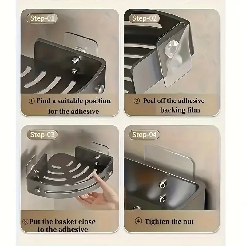 Corner Shower Caddy - No-Drill Adhesive Bathroom Storage Rack, Wall-Mounted Organizer for Shampoo & Essentials Qme