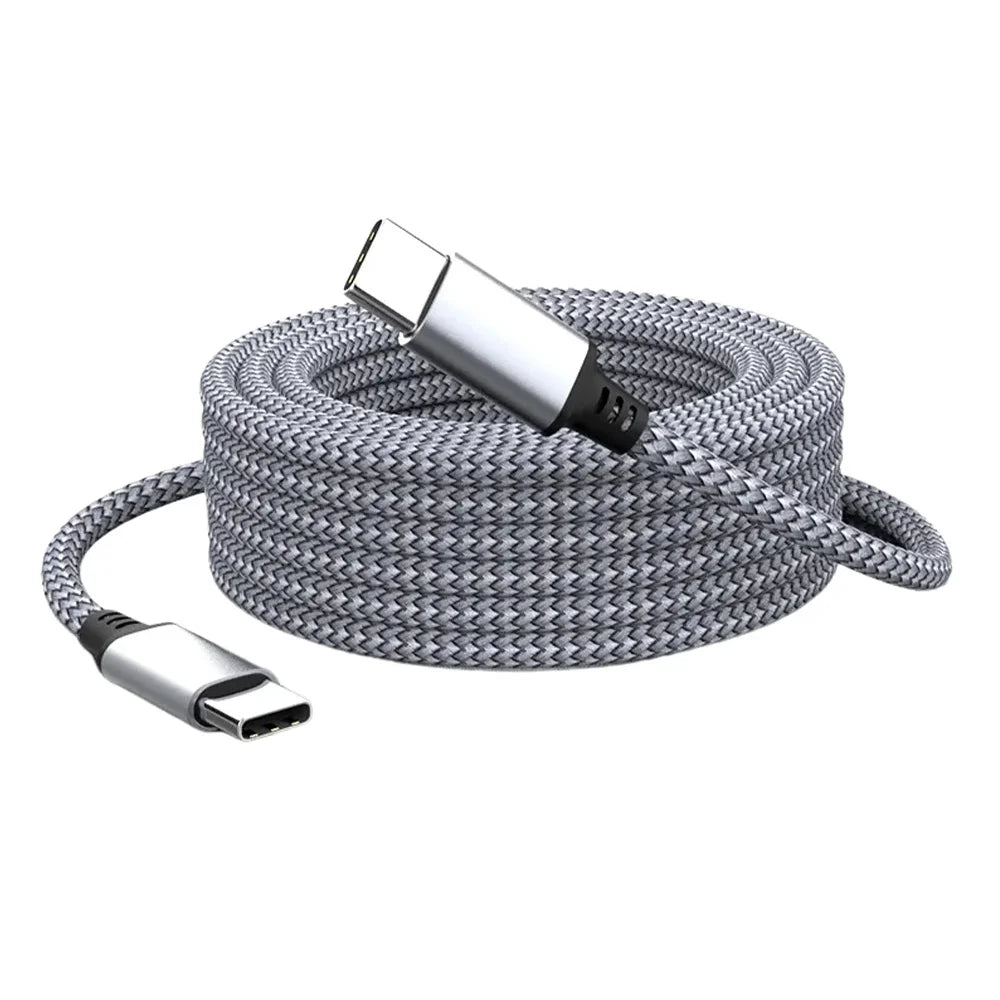 60W USB C To C Cable PD Fast Charger Data Cord Universal Extended 1M 2M 3M 5M 8M Nylon Braided Wire For IPhone16 Xiaomi Huawei Qme Grey 3 meter