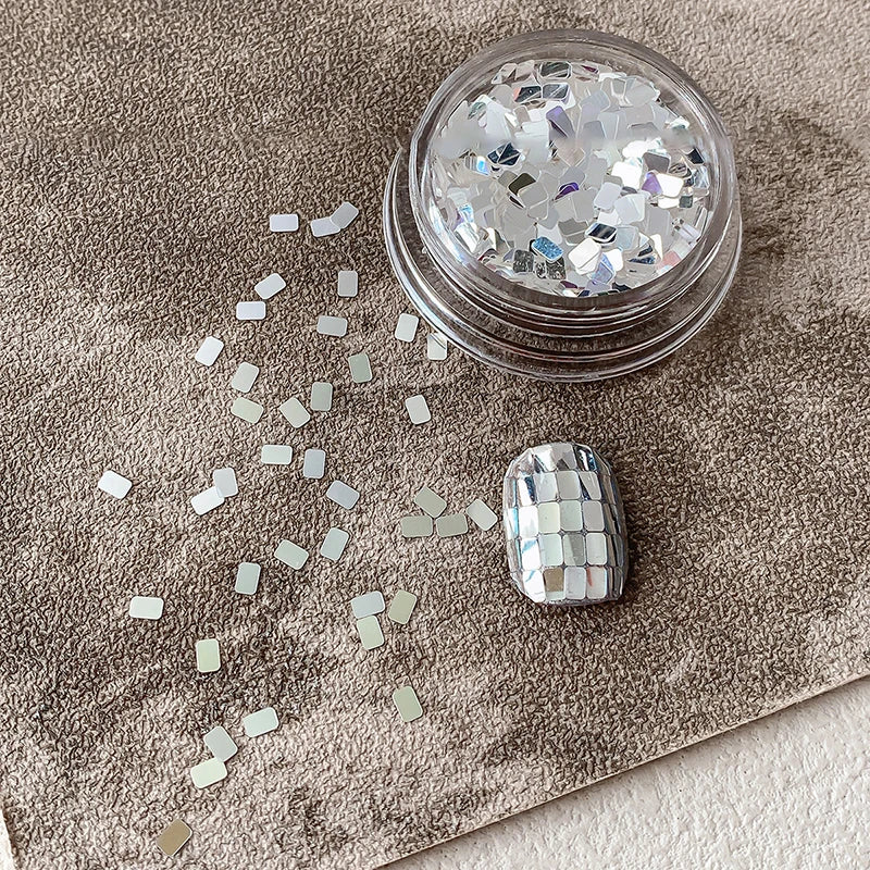 1 Jar Square Silver Nail Glitter Jewelry Minimalist Sparkling Light Qme