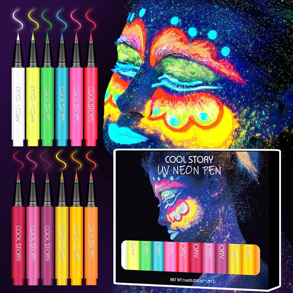 12 Colors Matte UV Neon Eyeliner Pen Waterproof Quick Dry Long Qme