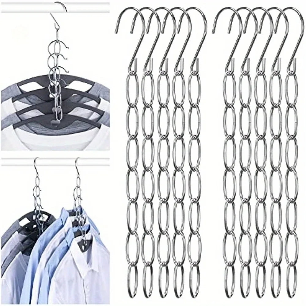 Multi Layers Metal Clothes Hanger Chain Space Saving Closet Organizer Heavy Duty Garment Storage Hook Chain Wardrobe Storage Qme