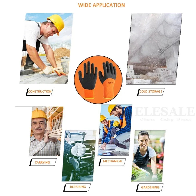 1PCS Work Gloves Men Thickened Wear-Resistant Waterproof Fleece Lined Cold-Resistant Freezer Full Rubber Coated Gloves Qme