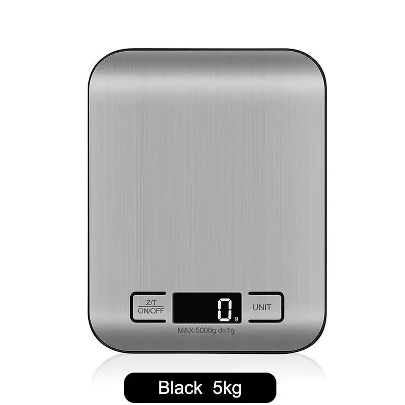 Digital Kitchen Scale LED Display Stainless Steel Panel Electronic Qme 5kg Black