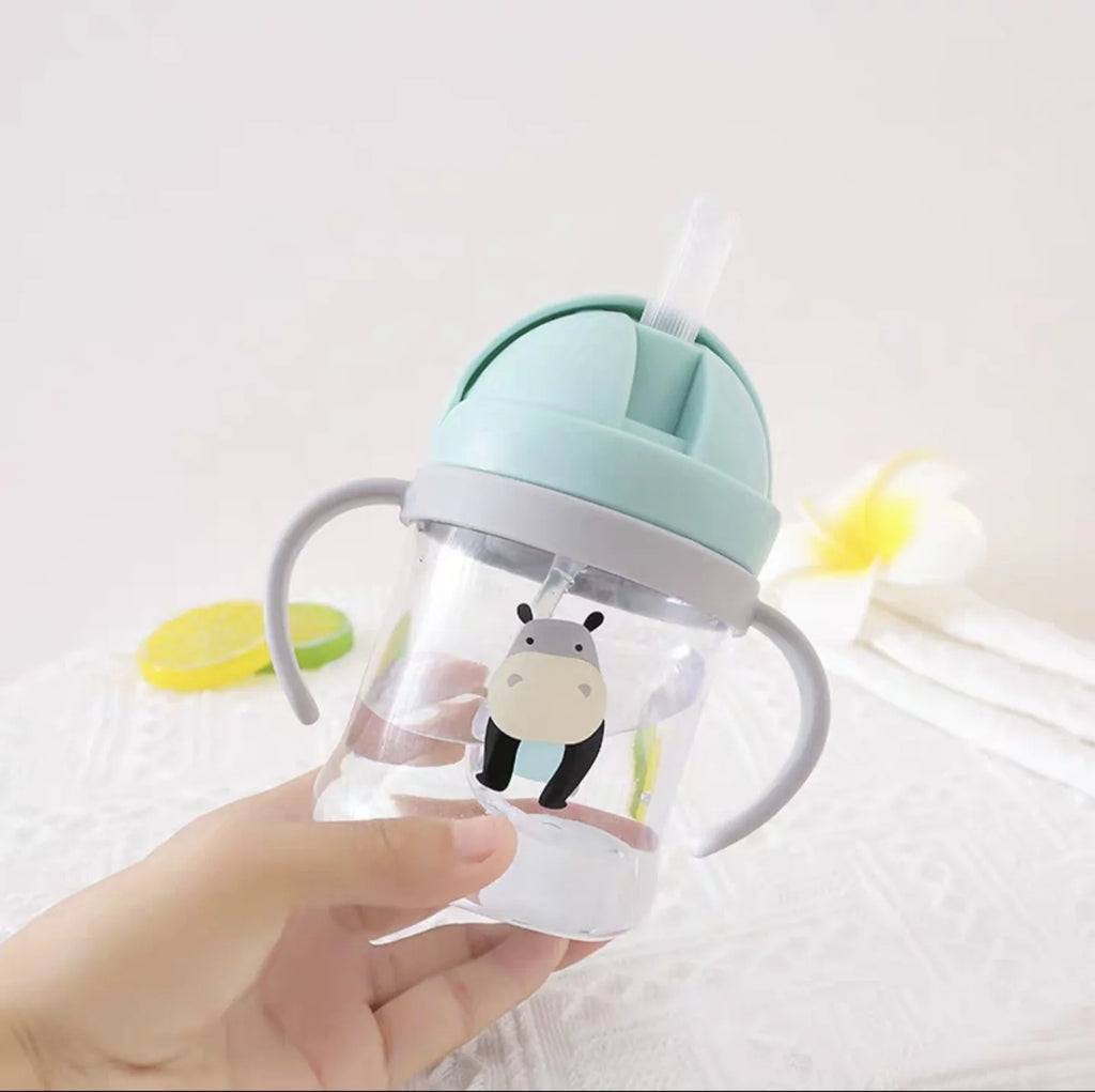 Baby Anti-choke Sippy Cup Handle Shatterproof Infant Water Bottle Qme green