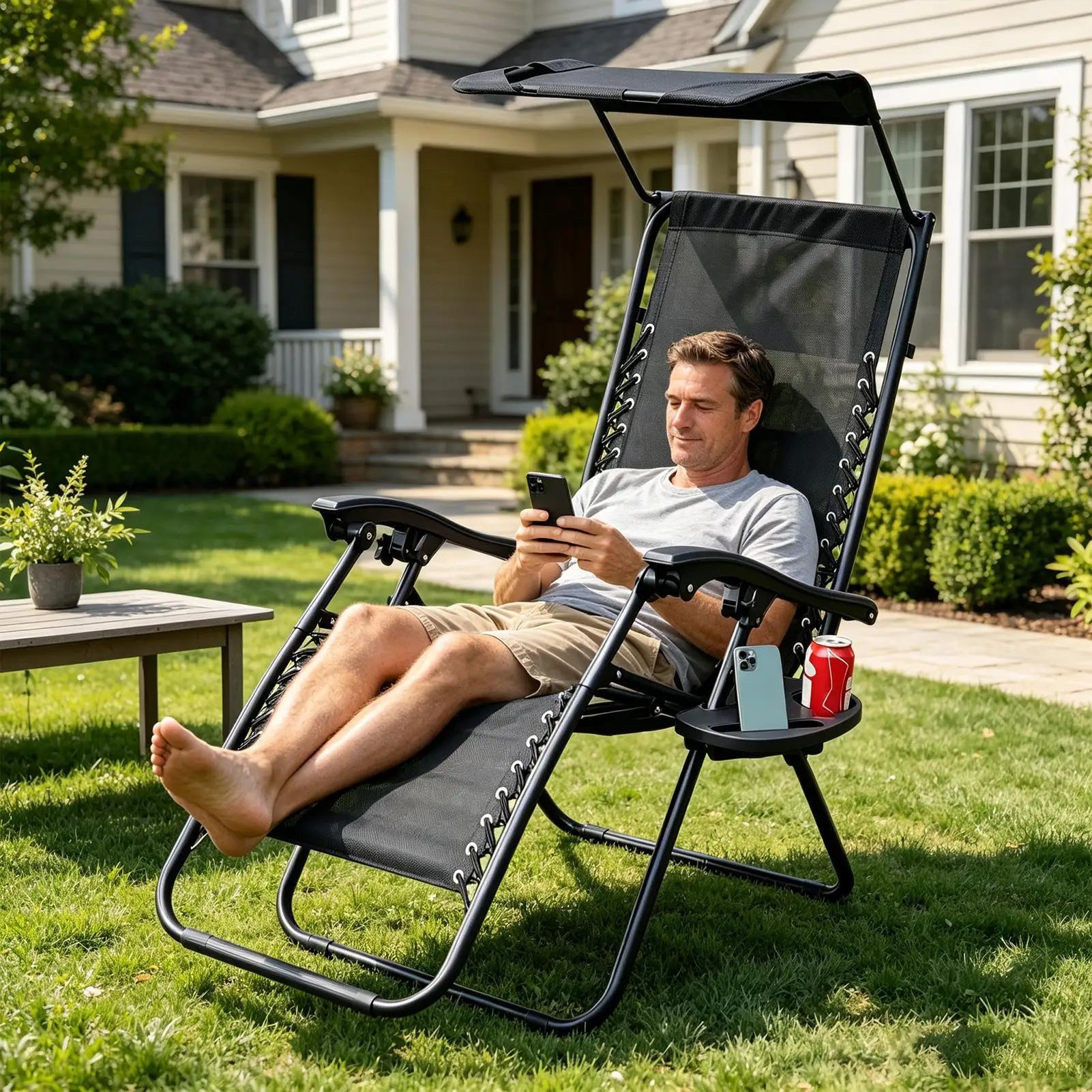 Recliner Drink Holder Tray Non-Slip Space-Saving Table Attachment Lawn Chair Side Table Tray For Outdoor Travel Garden Yard Qme