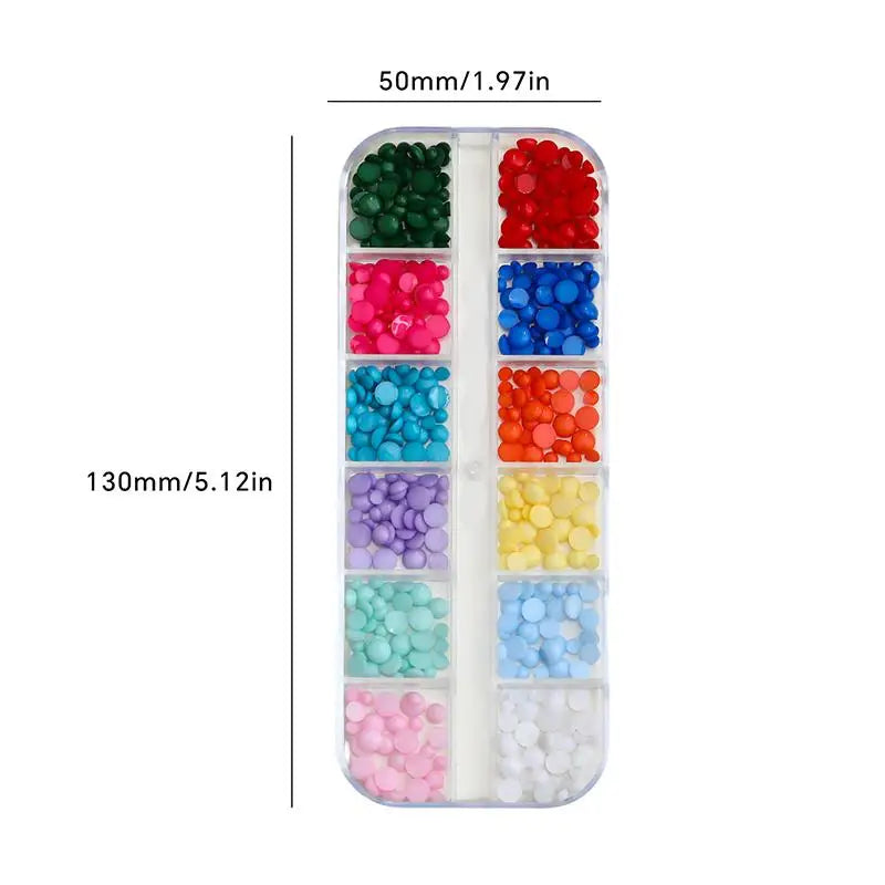 12 Grids Sparkling Aurora Flat Back Colorful Beads Nail Art Charms 3D Qme