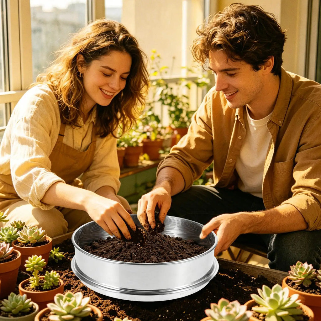 Dirt Sifter Gardening Round Hole Mesh Strainer Stainless Steel Gravel Qme