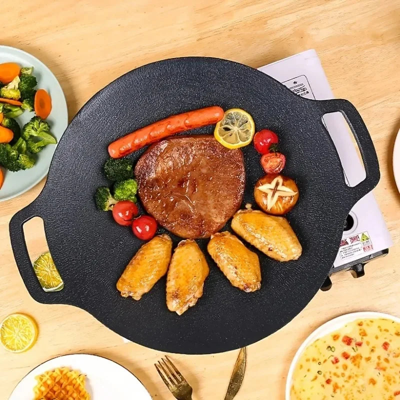 Non-stick Roasting Pan Cast Iron Double Handled Crepe Round Griddle Qme