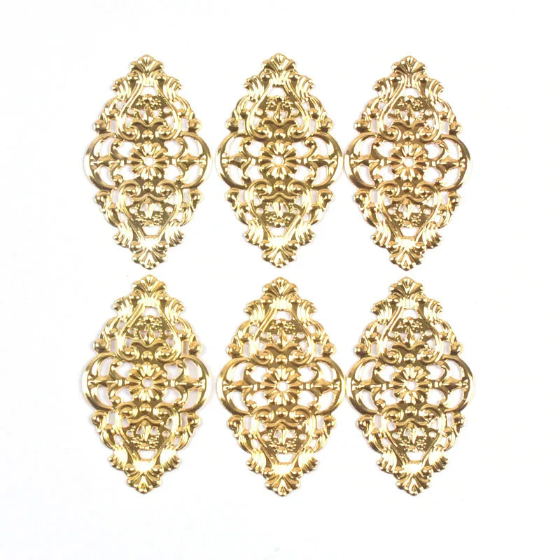 10Pcs 3Colors Antique Rhombus Flower Filigree Wraps Connectors DIY Scrapbook For Jewelry Making Home Decor Metal Crafts yk0904 Qme Gold