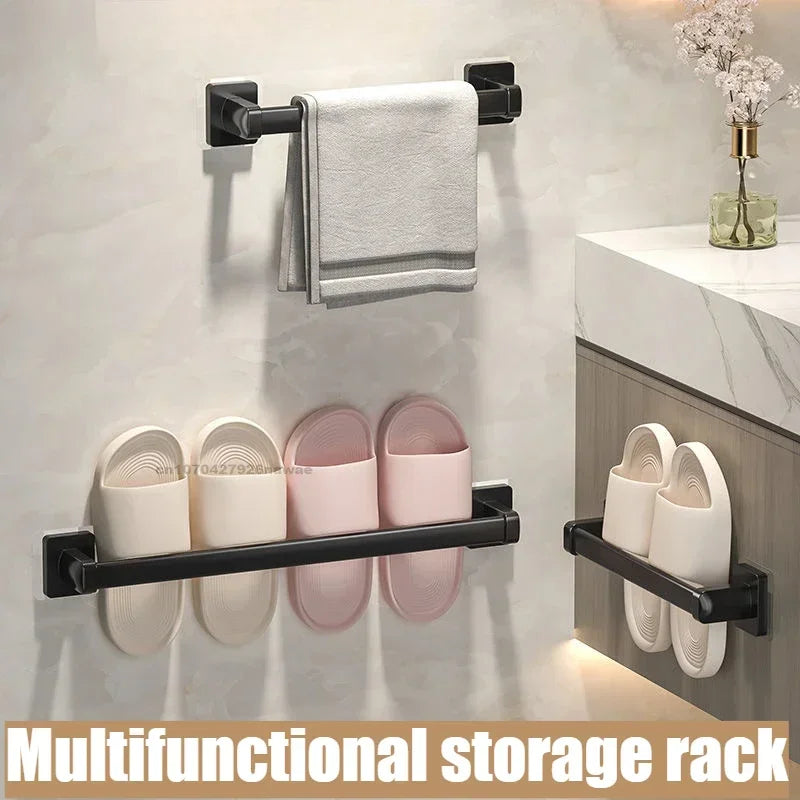 Wall Mounted Towel Rack Bathroom Storage Rack No Drilling Bathroom Horizontal Bar Towel Rack Kitchen Bathroom Accessories Qme