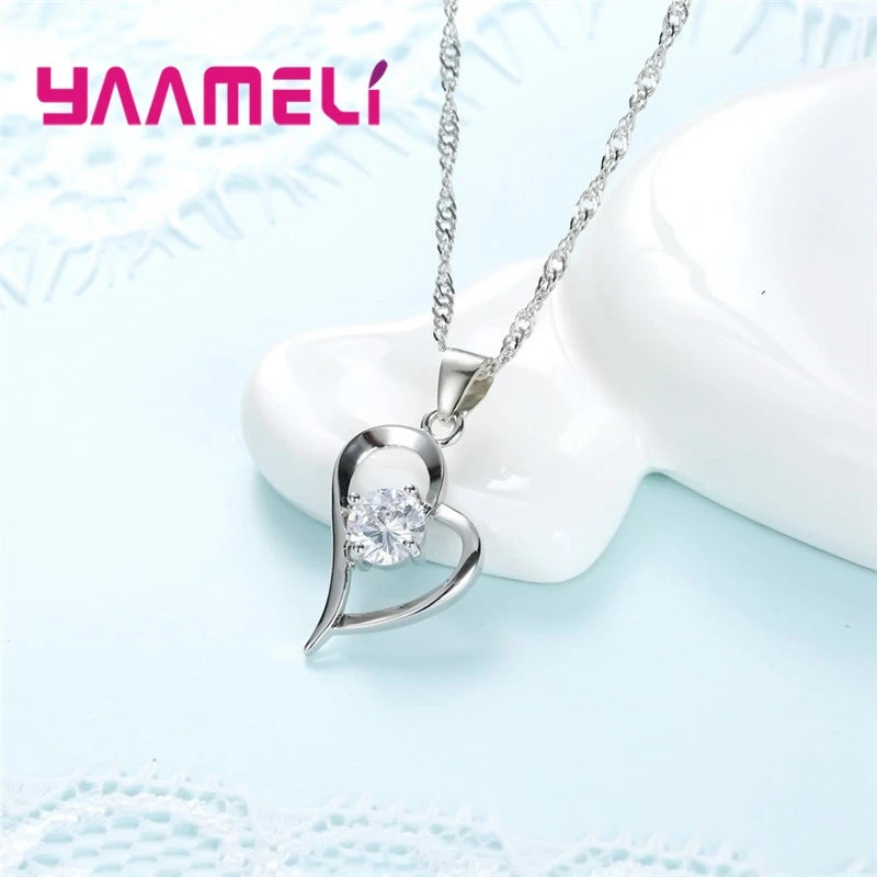 925 Sterling Silver Color Wedding Jewelry Sets for Women Love Heart Hollow Pendants Necklaces Earrings Clear Austrian Crystal Qme