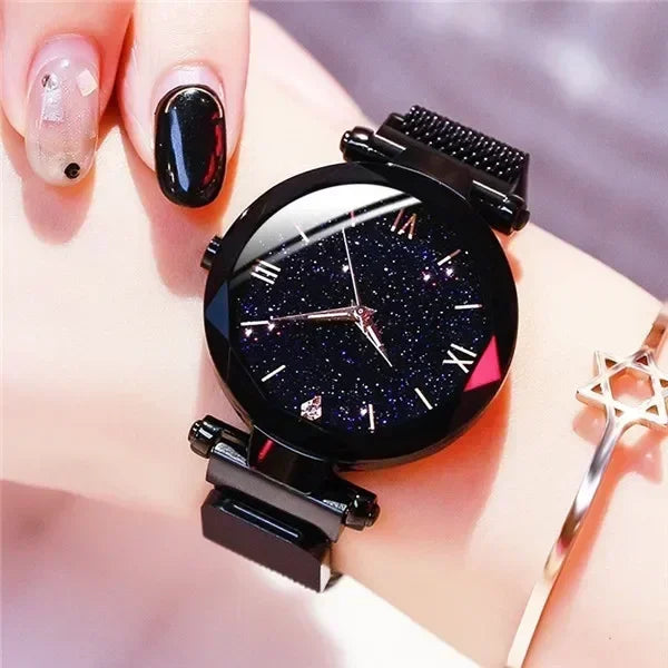 Luxury Starry Sky Women Watches Magnetic Mesh Belt Band Watch Women's Fashion Dress Wristwatch Zegarek Damski Reloj Mujer Qme black