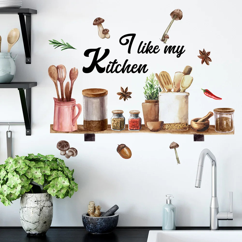 Wall Stickers Removable Waterproof Wall Decals Hand Painted PVC Wall Posters Dining Room Decoration Kitchen Decor Qme