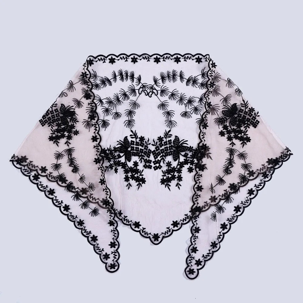 Lace Polka Dot Triangle Shawl Lightweight Breathable Head Scarf Qme Pink Floral