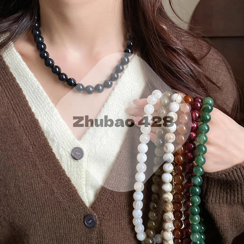 Colorful Round Beads Collarbone Chain Vintage Elegant Acrylic Bead Choker Necklace Luxury Charm Bohemian Clavicle Jewelry Qme