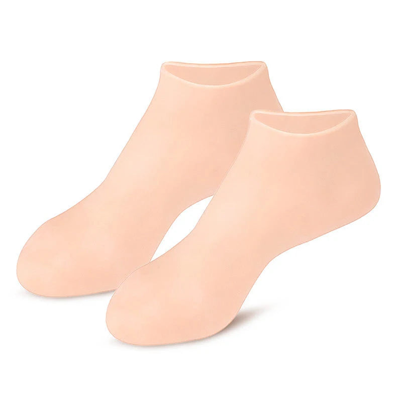1Pair Silicone Socks Moisturizing Gel Sock Exfoliating Foot Spa Qme Beige
