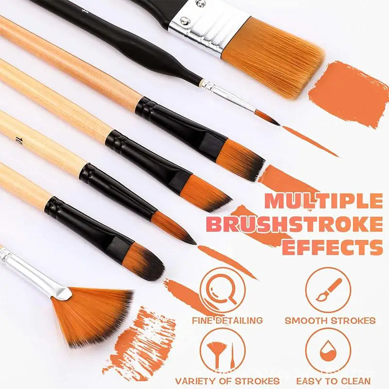 Professional Artist Paint Brush Nylon Bristles Watercolor Acrylic Oil Qme