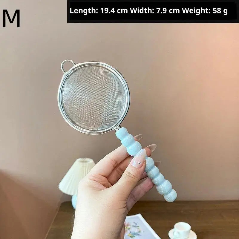 Tea Strainer With Pearl Ceramic Handle Stainless Steel Fine Leak Mesh Sieve Spice Tea Leaf Coffee Filters Teapot Accessories Qme M Blue