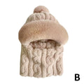 Women's Autumn Winter Thickened Scarf Mask Integrated Ear Protection Windproof Hat Parent-Child Children's Warm Head Cover Cap Qme khaki One size