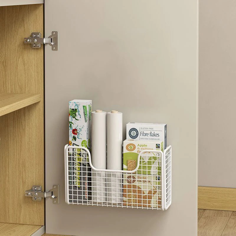 Punch-free Kitchen Cabinet Door Storage Box Iron Rack Wall-mounted Cabinet Plastic Wrap Rack Bathroom Refrigerator Rack Qme