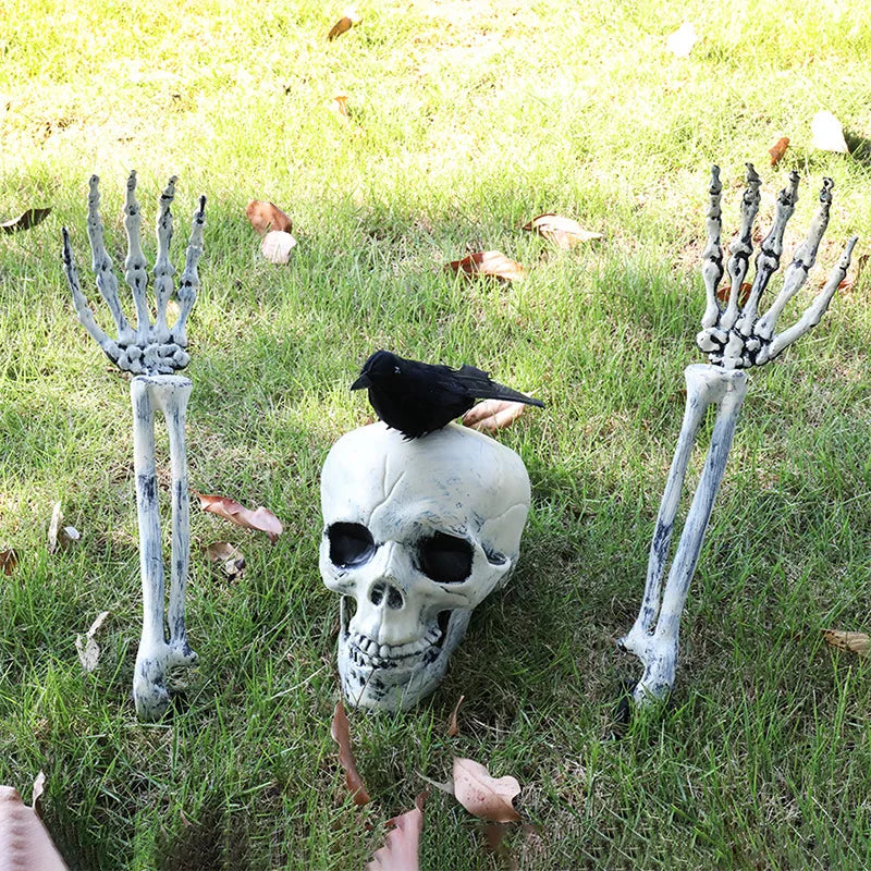Luminous Skull Skeleton Halloween Prop Realistic Ghost Hand Scare Festival Decor Haunted House Garden Party Halloween Decoration Qme 4pcs Set