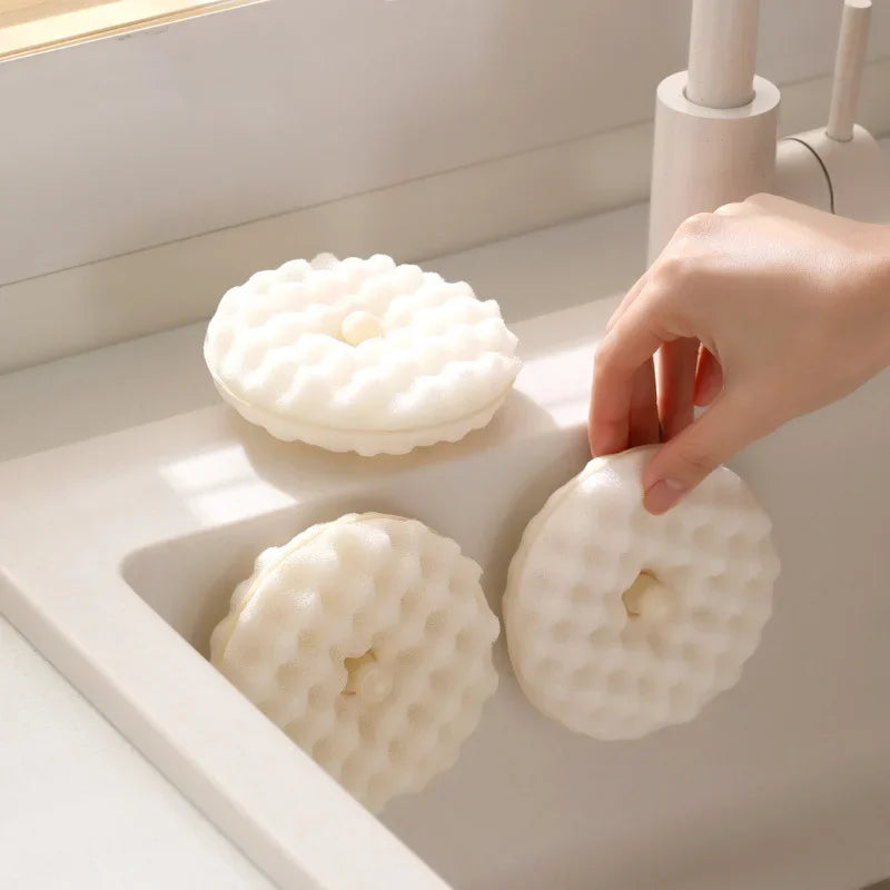 3D Honeycomb Dishwashing Sponge Set - Polyurethane Double-Sided Scouring Pads for Kitchen Cleaning with Suction Cup - 1 Set Qme