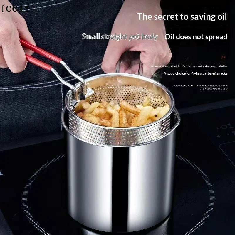 Deep Frying Pot Kitchen Fryer Strainer Stainless Steel Tempura Pan Qme