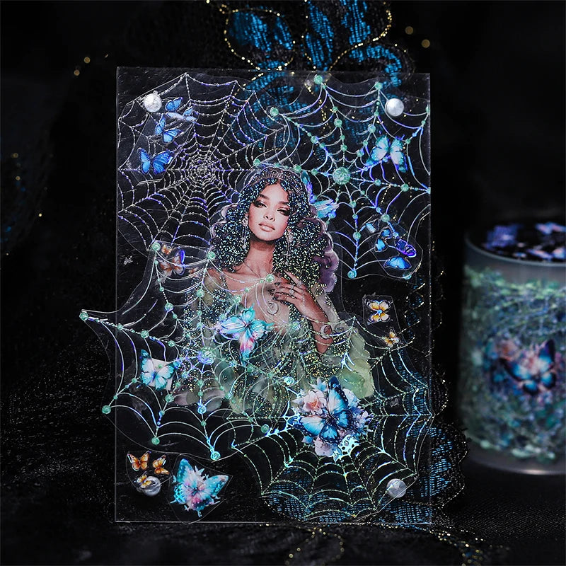 Spider Web Shell Shimmer Tape, Dark Gothic Decorative Material, Multi‑Functional Tape for Journals, Scene Creation & Decoration Qme