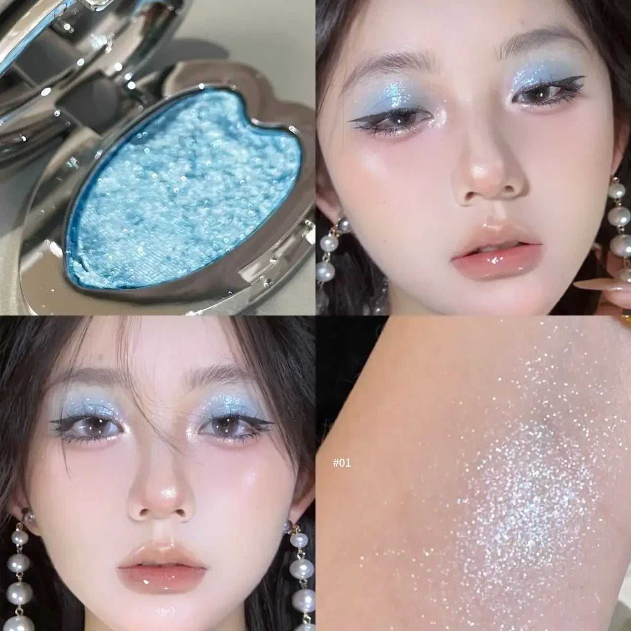 Pearlescent Lavender Eyeshadow Palette Facial Blusher Highlighter Brightening Glitter Heart-shaped Eye Shadow Makeup Cosmetics Qme 01