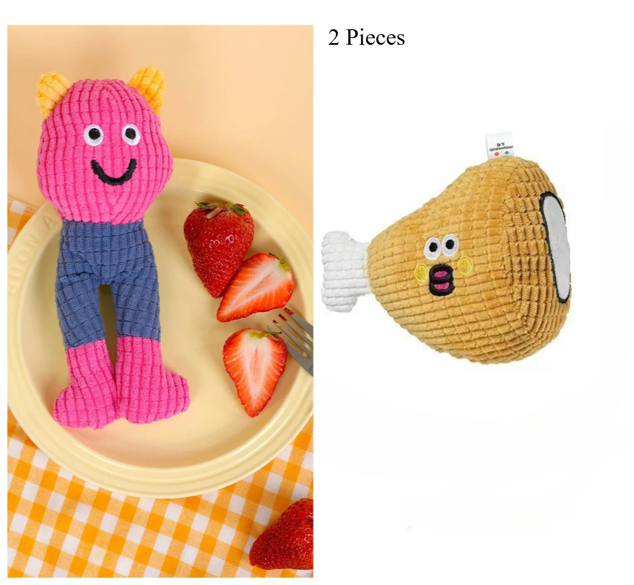 2-Piece Squeaky Plush Dog Toy,Soft Puppy Teething Chew Toy, Bite Resistant,Self-Play Companion for Small Medium Large Dogs Qme BabyChicken Leg