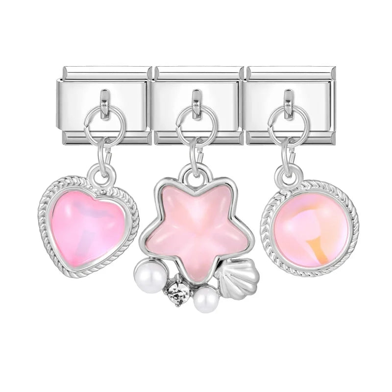 Wholesale 3Pcs Shiny Zircon Stars Bow Knot Italian Charm Links Fit 9mm Stainless Steel Bracelet Women Jewelry DIY Making Gifts Qme Style 5