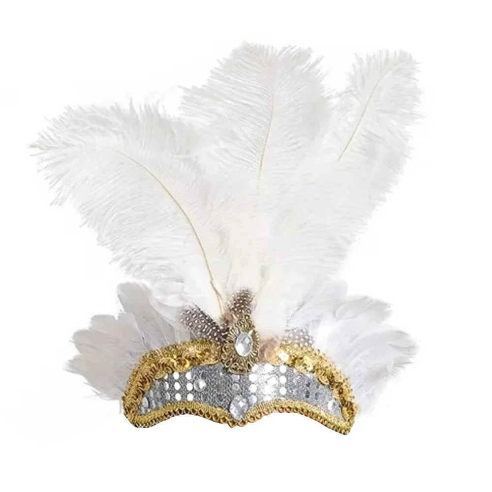 Exquisite Colorful Feather Headpiece Vintage Glitter Sequin Headband Qme White