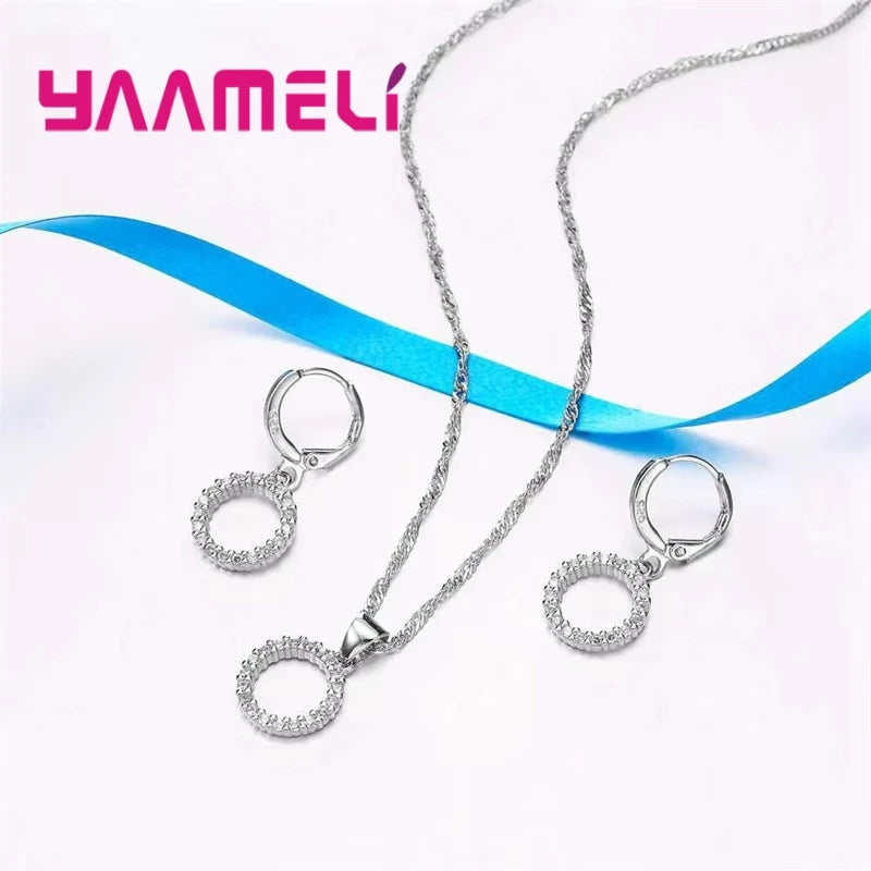 925 Sterling Silver Stamped Bridal Jewelry Sets Beads Cubic Zirconia Necklaces Hoop Earrings Women Girls Engagement Anniversary Qme