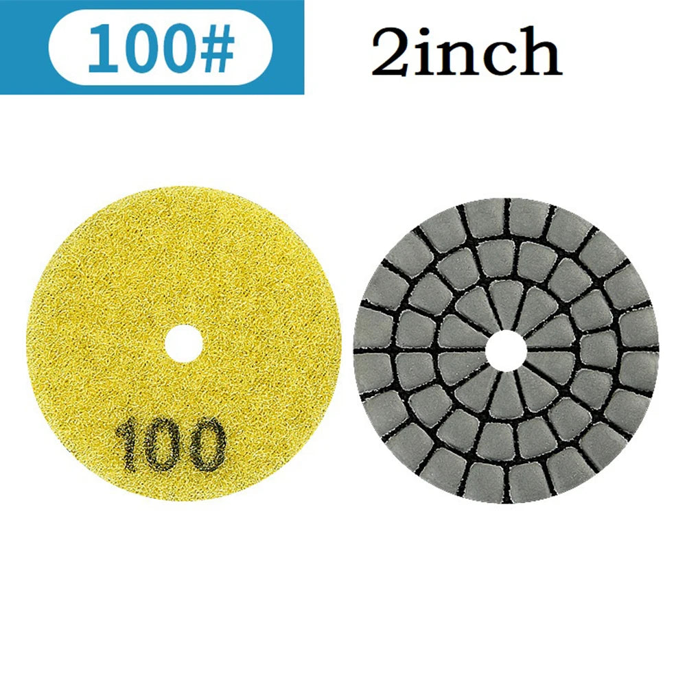 1pc 2 Inch 50mm Emery Dry Polishing Pad Disc For Granite Marble Quartz Glass Stone Sanding Random Color Qme Grit 100