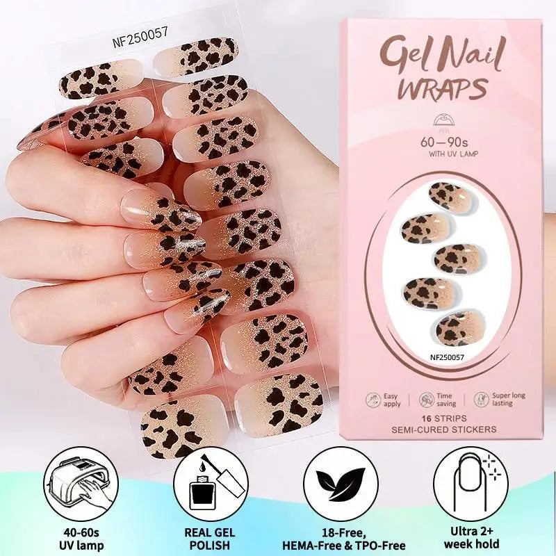 Nail Stickers Woman Strips Cheetah Print Gel Wraps Long Lasting Full Qme