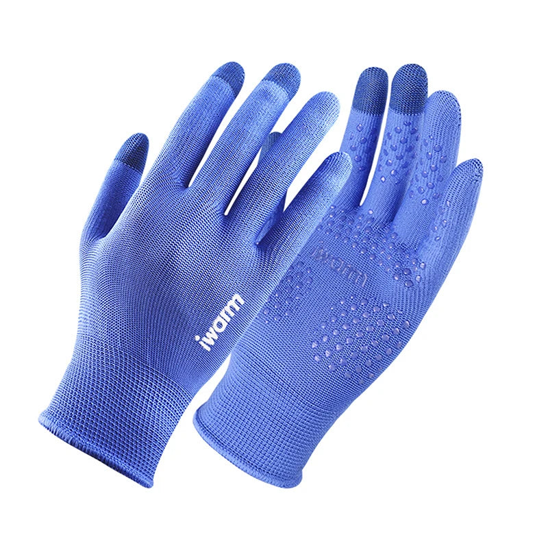 1Pair Anti-ultraviolet Outdoor Sports Running Glove Warm Touch Screen Qme blue-women