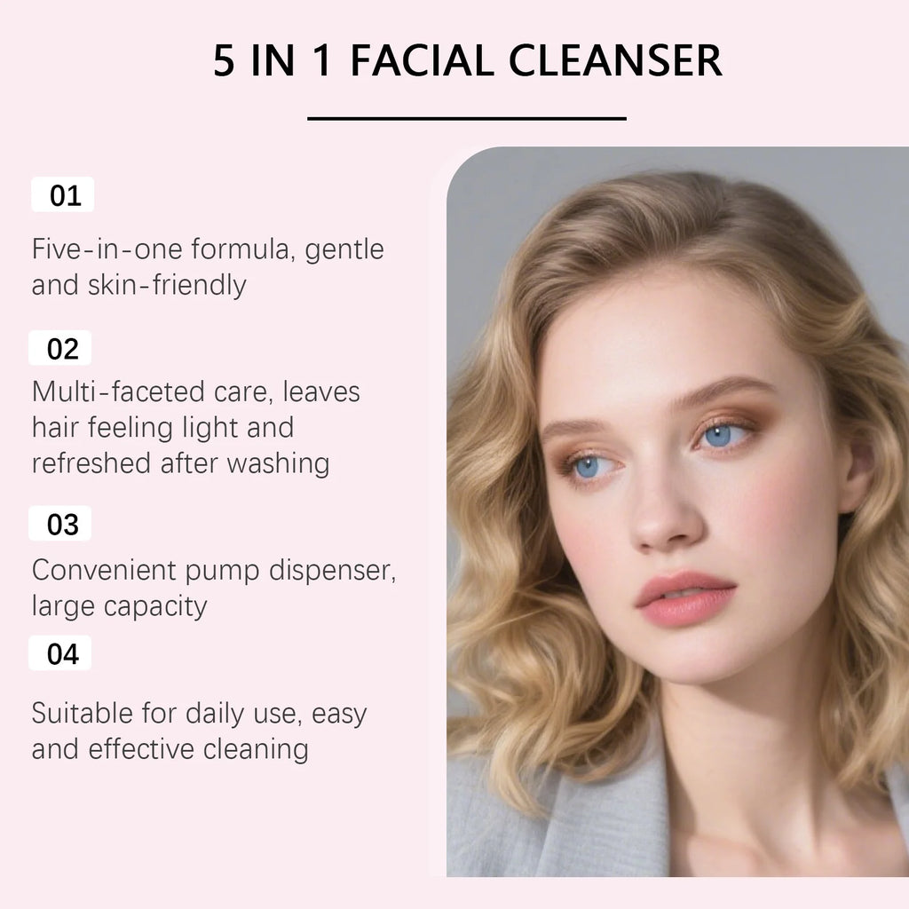 5 in 1 Moisturizing Facial Cleanser Refreshed Cleansing Makeup Remover Brightening Hydrating Light Texture Rich Foam Cleanser Qme