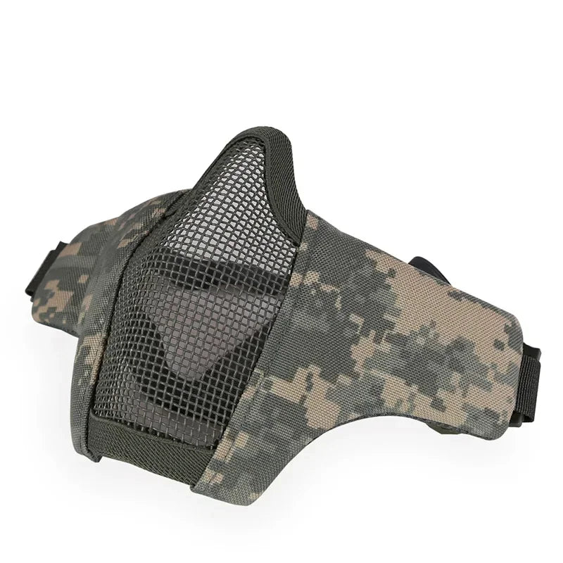 Tactical Lower Face Protective Mask for Hunting, Paintball, CS, Adjustable Military Tactical Protective Mesh Half Face Mask Qme 10