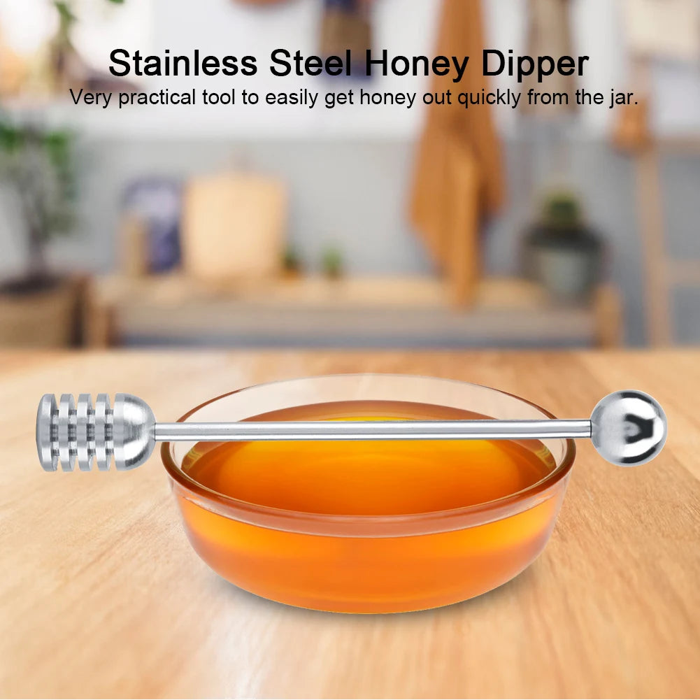 15.5cm Honey Stick Spoon Solid Honey Dipper 304 Stainless Steel Honey Dipper Drizzler Stirrer Spoon Mixing Stick Tool Qme