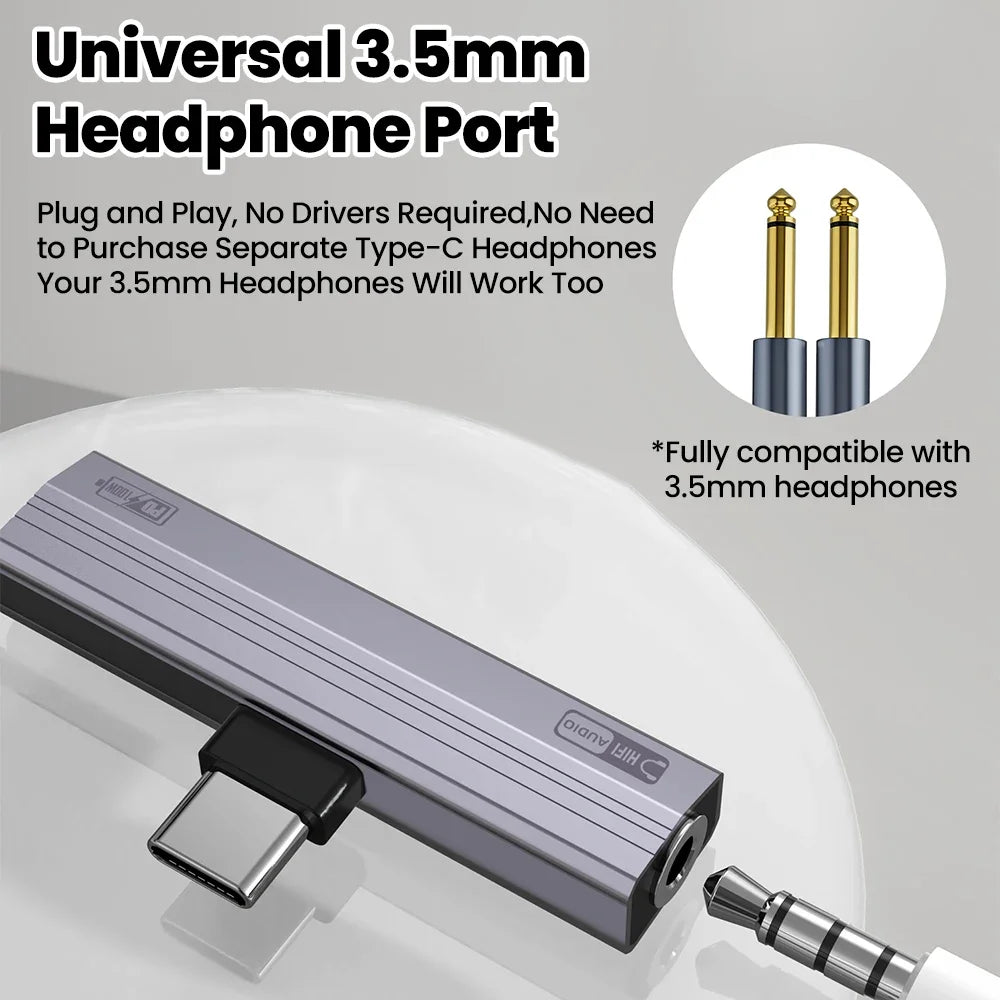 10W/100W Charging Audio Adapter 2 IN 1 USB Type C To 3.5 Jack Earphone Adapter USB-C 3 5mm Audio Converter For IPhone 15 16 17 Qme