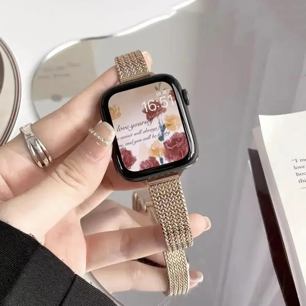 Milanese Strap For Apple watch band 44mm 40mm 45mm 41mm stainless steel Metal bracelet for iWatch Apple watch 3 4 5 SE 6 7 Qme