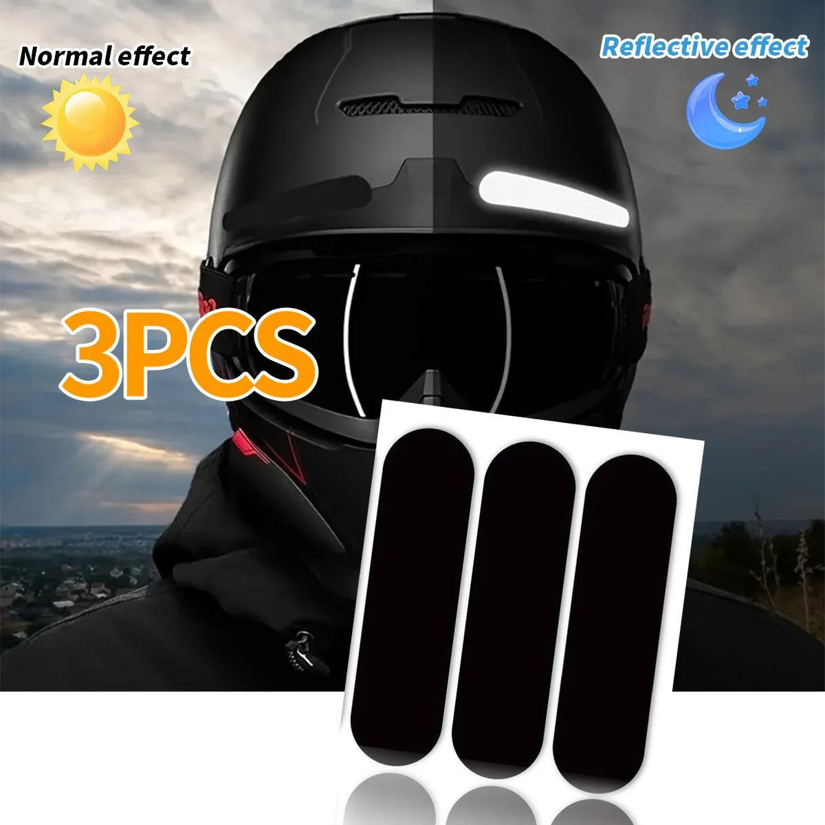 Black Helmet Warning Reflective Stickers Night Safety Driving Accessories Fluorescent Decorative Sticker Bicycle Moto Car Decal Qme 2cmX8cm-3pcs