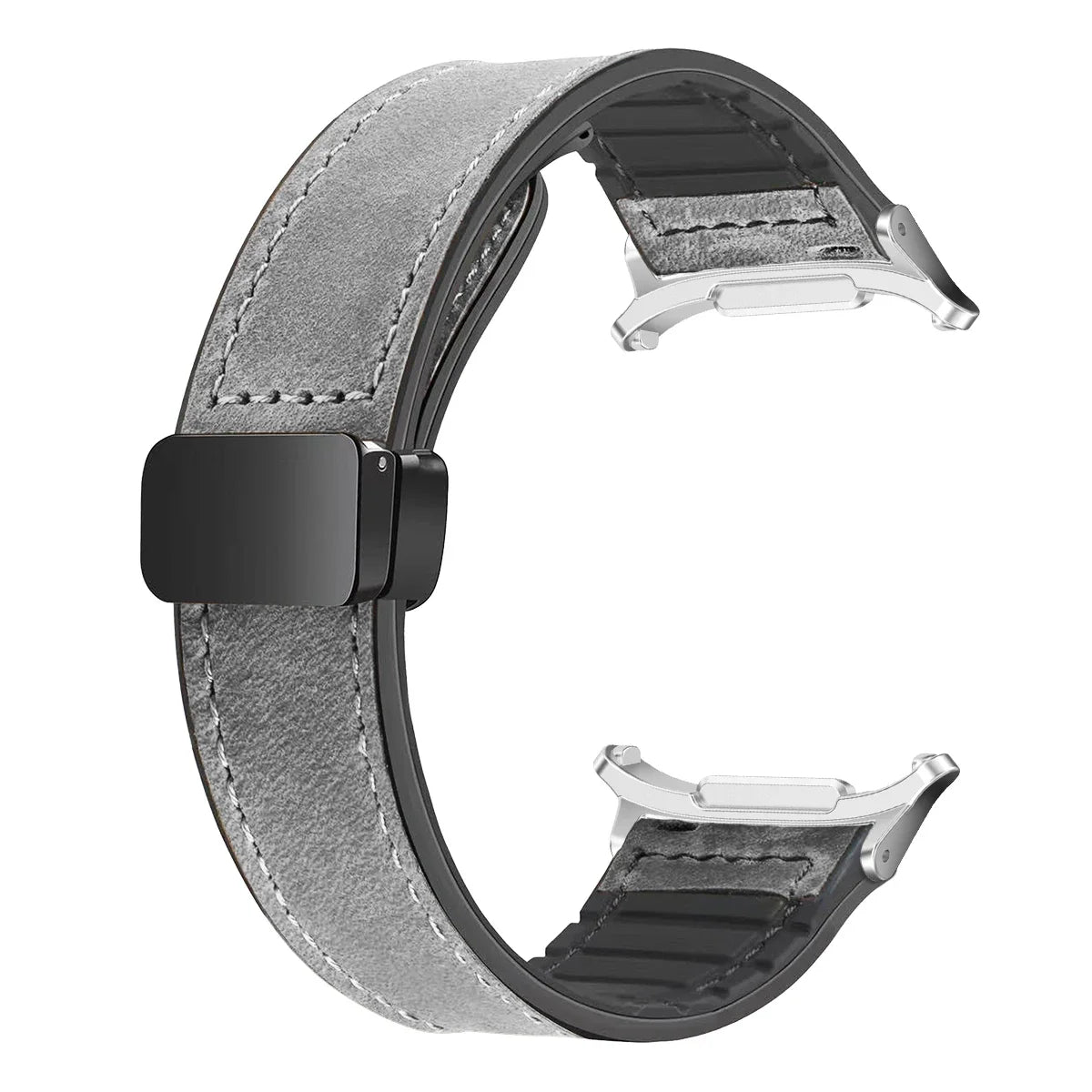 Leather Silicone Strap For Samsung Galaxy Watch 7 Ultra 47mm Magnetic Band Bracelet for Galaxy Watch 7 Ultra 47mm Correa Qme LightGray-S For watch 7ultra47MM