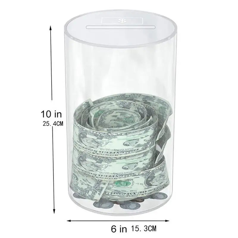 Clear Savings Box Acrylic Money Bank Large Capacity Coin Unopenable Qme