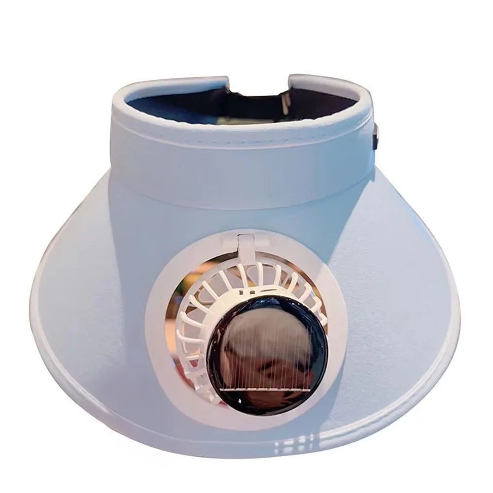 Wide Brim Sun Hat Fan Solar Powered Empty Outdoor Visor Sunshade Qme Blue
