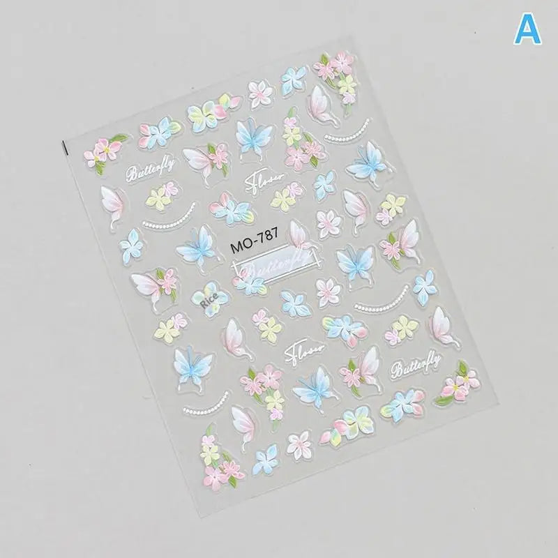 Dopamine Spring Flowers Butterfly Small Tulip Relief 3D Nail Stickers Qme A