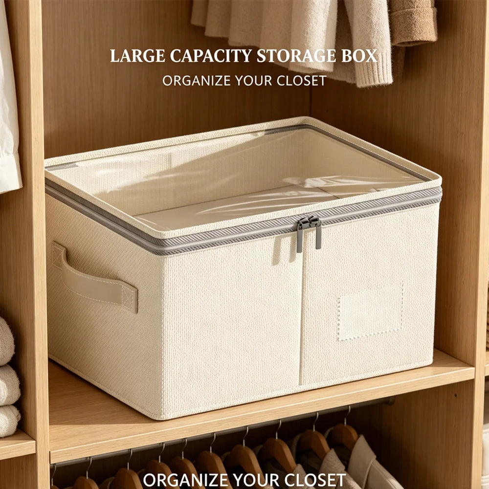 Thickened Cotton Linen Foldable Storage Box Portable & No Installation for Bedroom Wardrobe Clothes & Quilts Qme