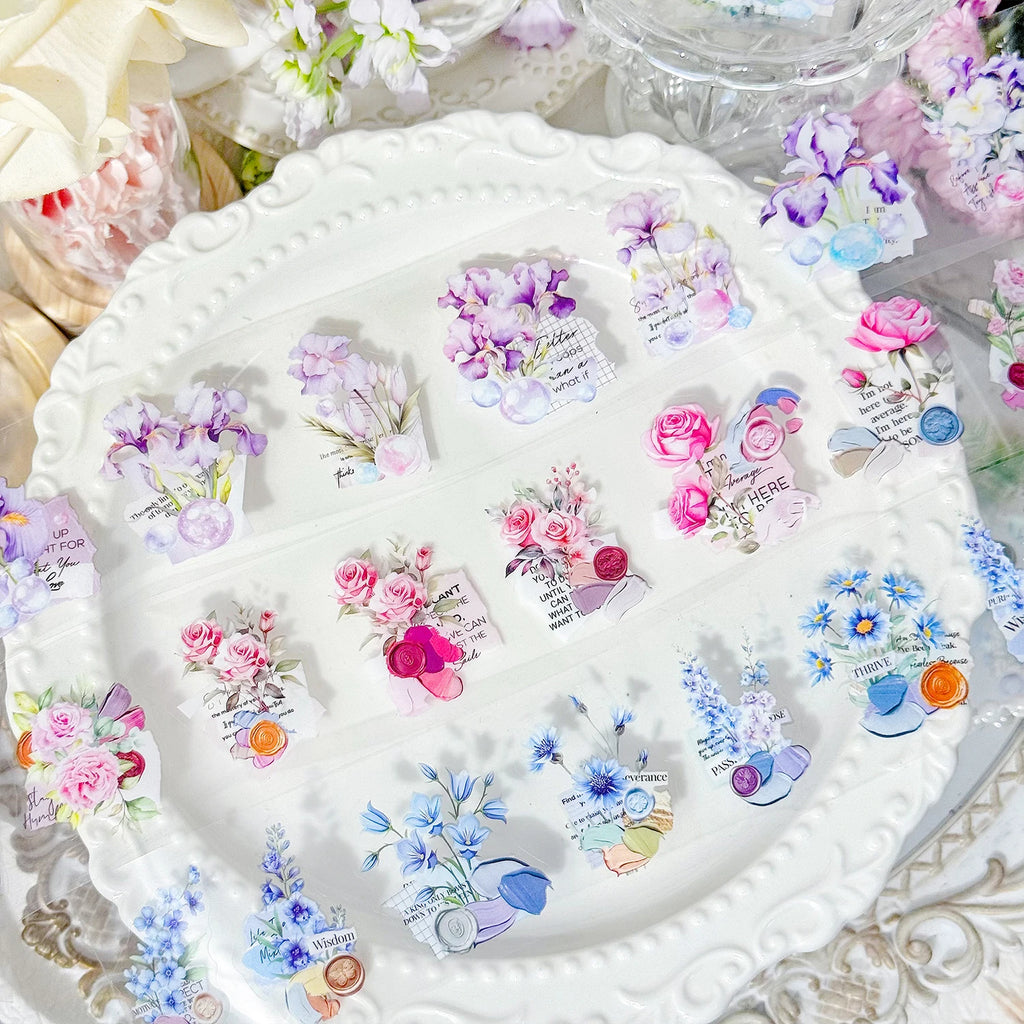 6 Rolls Laser Bright Flowers pattern PET Die cutting Tape Set Decorative Journal Scrapbooking Stickers Masking Tape Stationery Qme