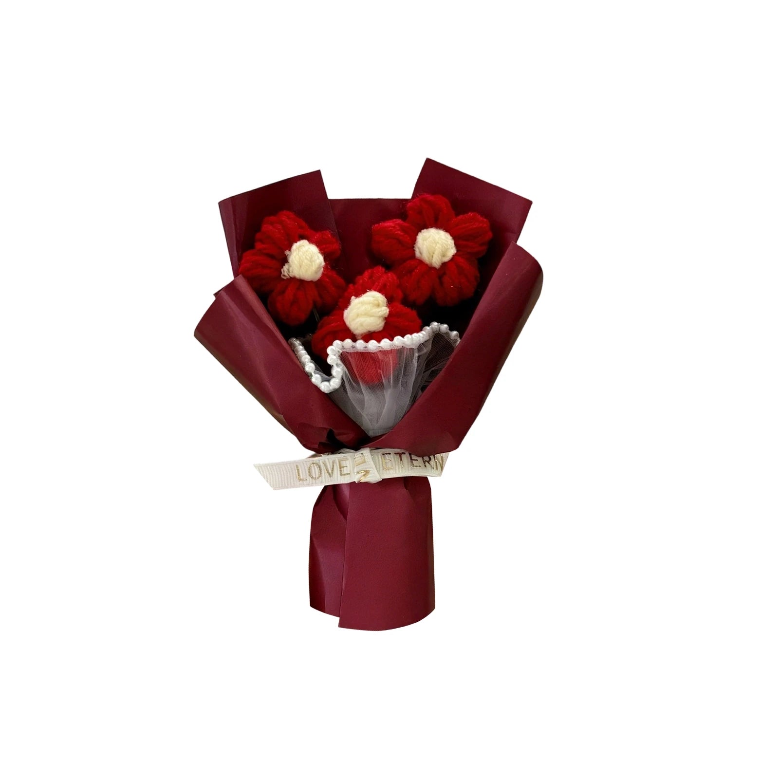 Handmade Knitted Flower Bouquet Finished Crochet Rose Bouquet Valentine's Day Wedding Decor Artificia Flower Gift for Mother Qme B One Size